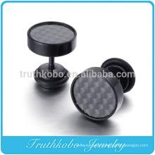 TKB-E0062 Black Carbon Fiber 316L Stainless Steel Screw Stud Earrings Pair